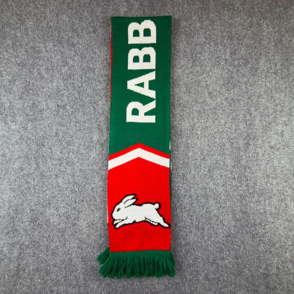 South Sydney Rabbitohs NRL Rugby Scarf Red Green Knit Double Sided Fan Gear